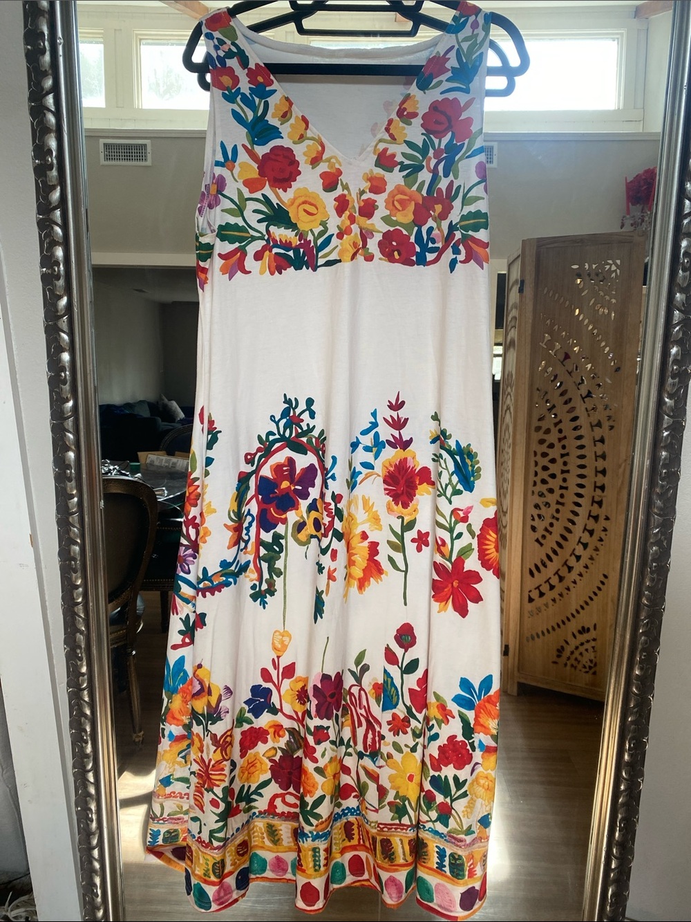 White Embroidered Floral Maxi Dress - Vibrant Multi